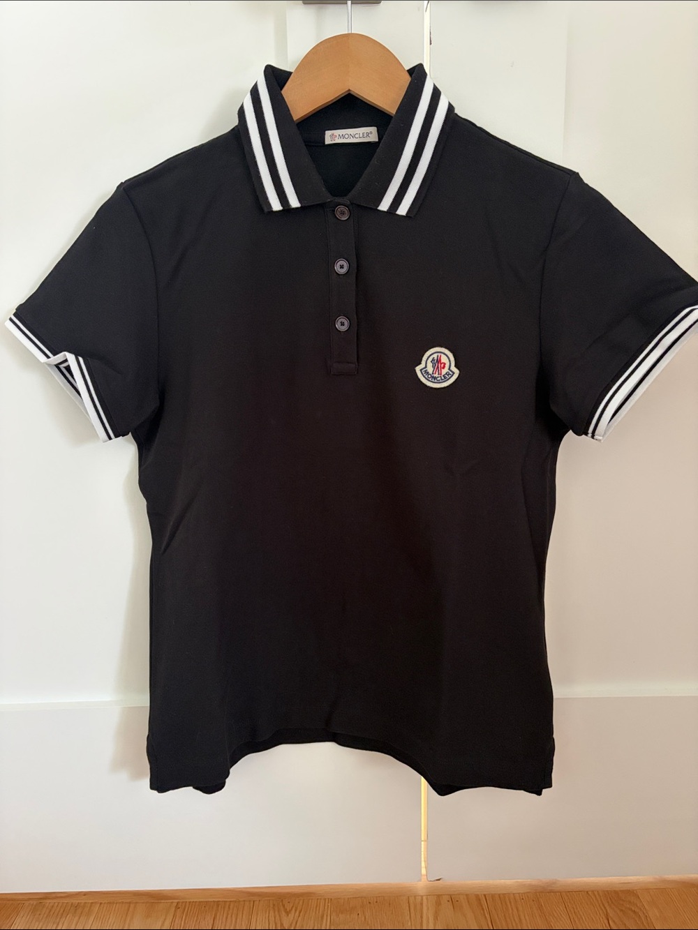 Final Price- No Offers! MONCLER Ladies Black Polo with White Stripe’s